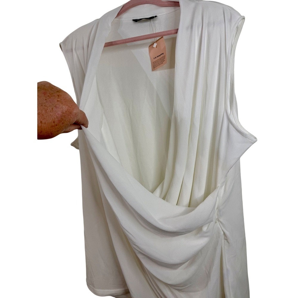 Bloomchic Draped Wrap Top Women US 28 White Sleeveless V-Neck Blouse